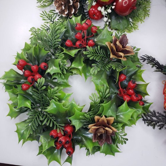 Vintage Artificial Plastic Floral Candle Rings Christmas Holiday Set 5 - Picture 5 of 12